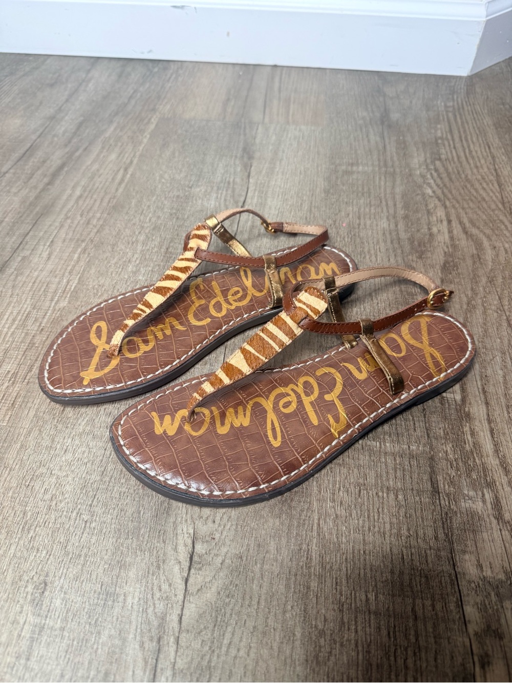 Sam Edelman Gigi Zebra-Print T-Strap Sandals